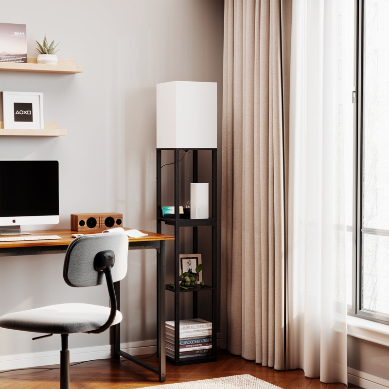 Latitude Run 63" Column Floor Lamp with Outlet and Drawer