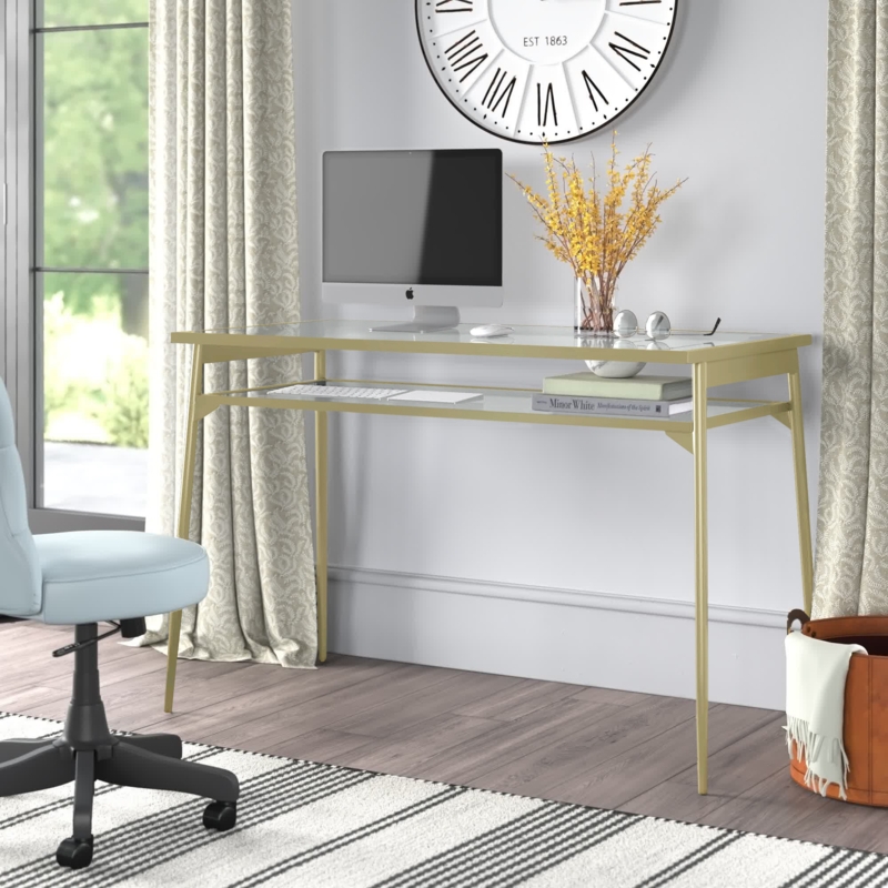 Latonnia Glass Top Metal Base Writing Desk