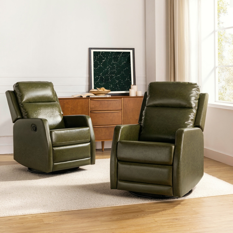 Leather Swivel Rocker Recliner with Metal Base