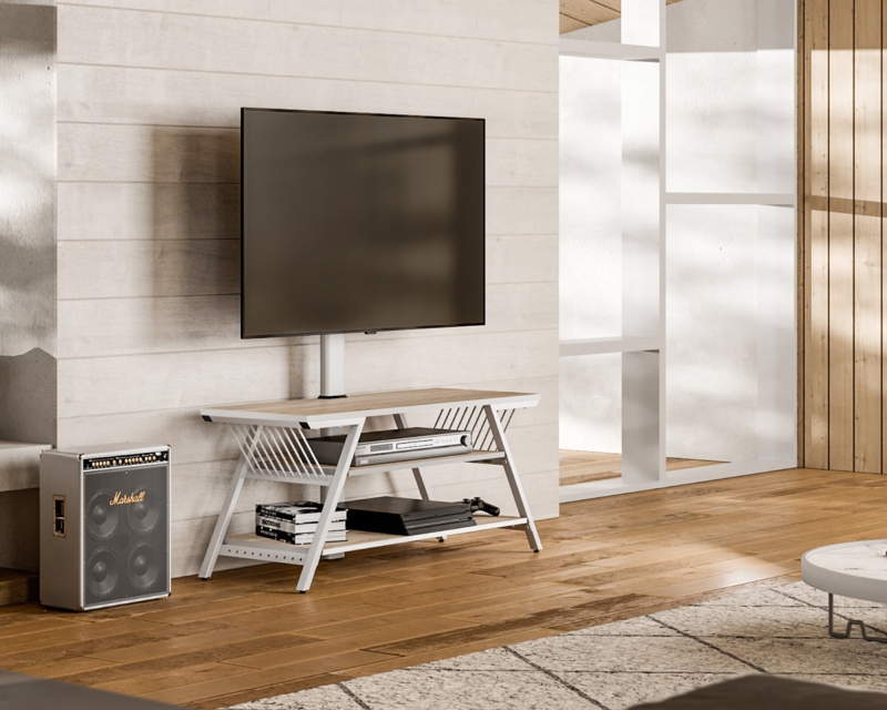 Leloni Wood Swivel TV Stand for 32-65 inch TVs with 41 inch Storage Shelves Cabinet, Walnut, VESA 600x400mm