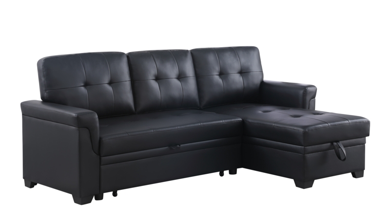 Lexi 83.5" Wide Vegan Leather Reversible Sleeper Sofa & Chaise