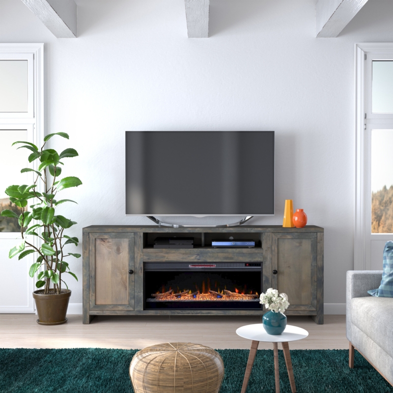 Lyla 84" No Assembly Required TV Stand with Electric Fireplace