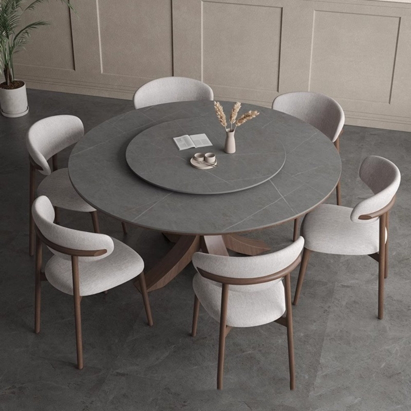 Matte Rock Table With Turntable Modern Simple Soli 7 - Piece Pedestal Dining Set