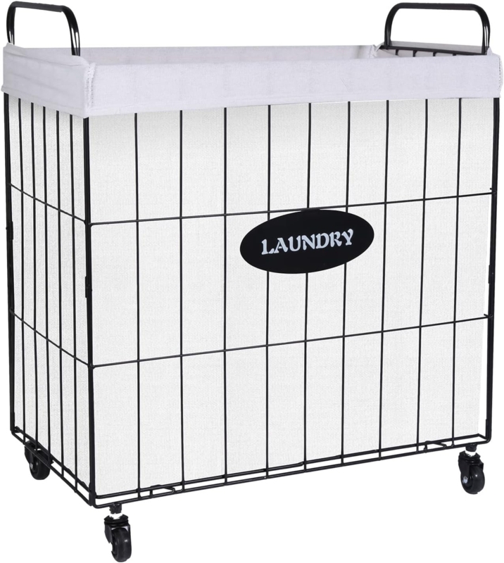 Metal Rolling Laundry Hamper with Handles