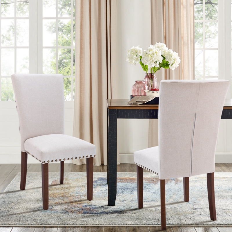 Modern Nailhead Trim Kitchen Room Wood Dining Chairs