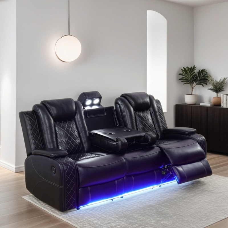 Moncher 83.5'' Storage Arm Leather Power Reclining Sofa with LED Lighting