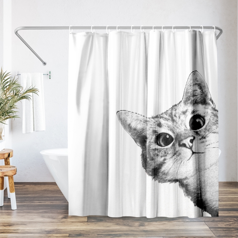 Nature Shower Curtain Black u0026 White Cat
