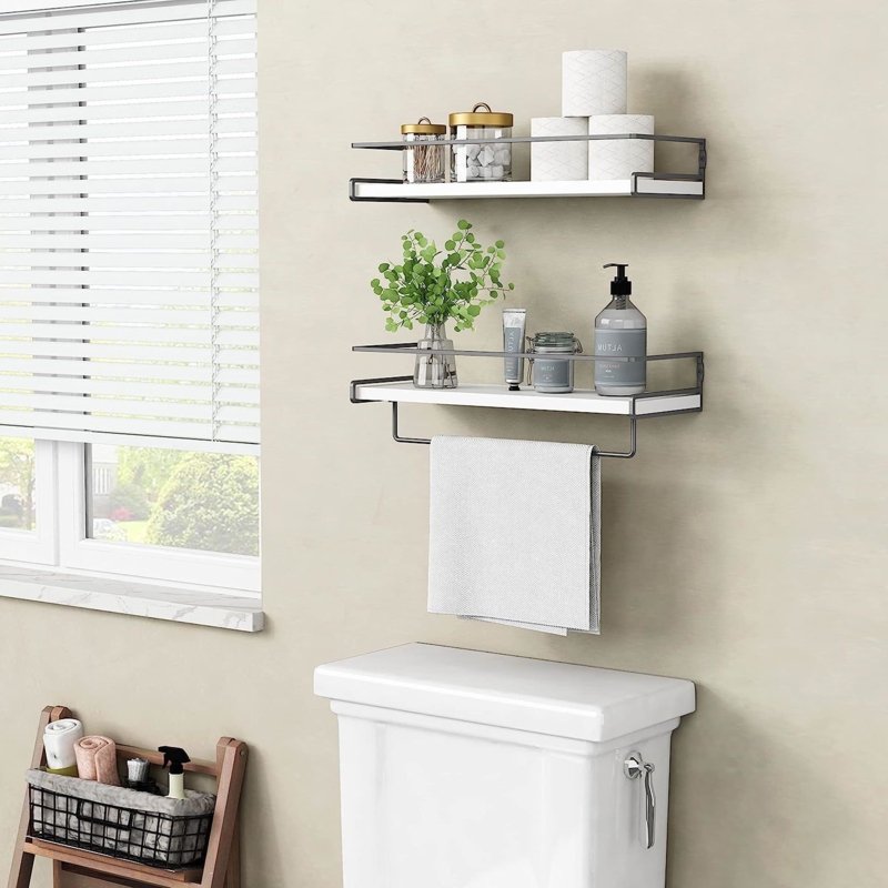 Pine Floating Shelf with Towel Bar
