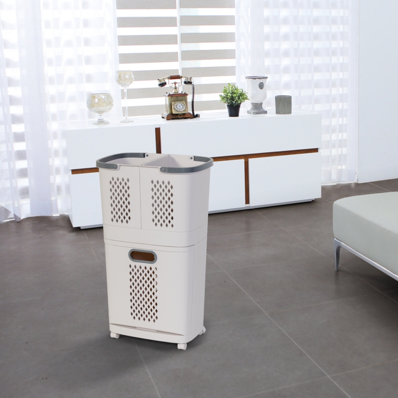 Plastic Rolling Laundry Basket with Handles