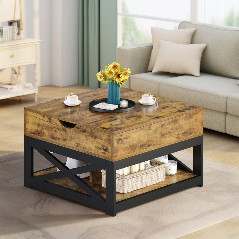 Priestley Lift Top Coffee Table with Storage and Shelf for Living Room