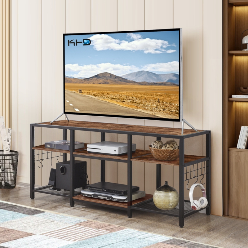 Racavan TV Stand Entertainment Center Media Console with 3-Tier Open Storage Shelves