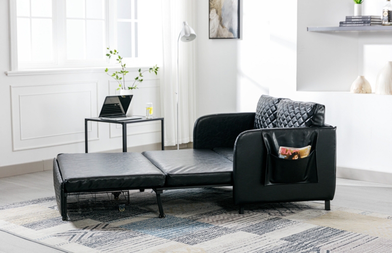 Rahquan Convertible Sleeper Futon Sofa With Pull Out Bed With 2 Pillows And Side Pockets