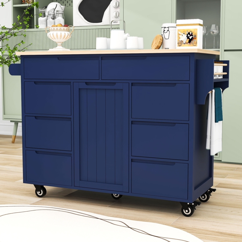Rosalynd Kitchen Island With 8 Drawers And 5 Wheels For Kitchen Dining