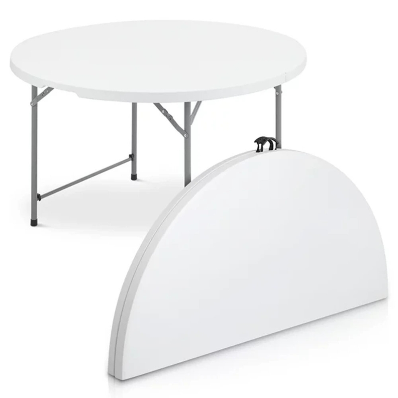 Round Foldable Plastic Table Collapsible Circular Steel Frame with Carry Handle