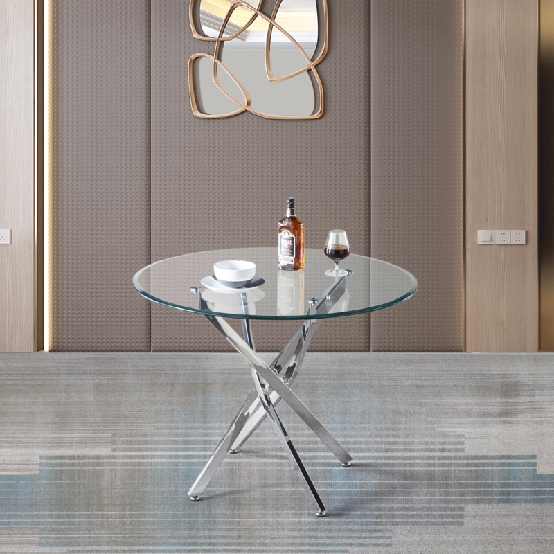Round Glass Top Metal Base Dining Table