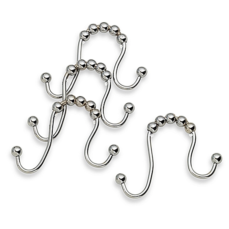 Double Roller Metal Shower Curtain Hooks - Chrome