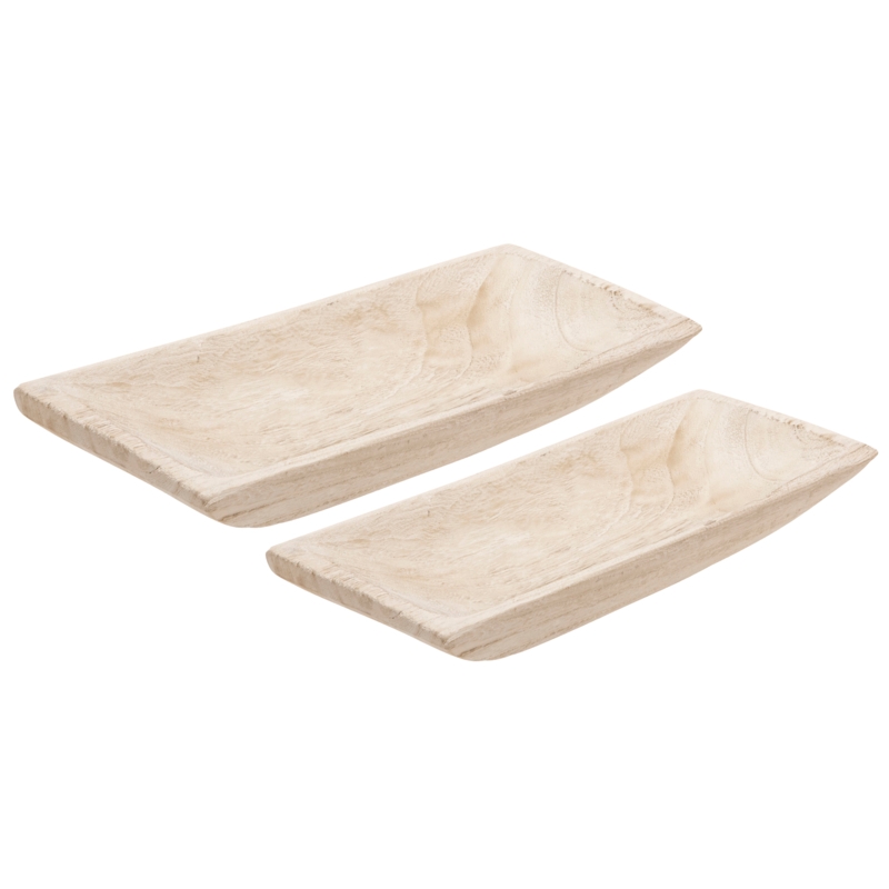 Set of Two Decorative Wooden Trays - Contemporary Farmhouse Rectangle Shaped Tray Decor - 15" and 20" Home or Office Table or Wall Decor
