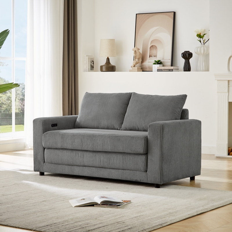 Shakuntala 56.69'' Upholstery Sleeper Sofa with USB Charger Port and Side Storage Pocket