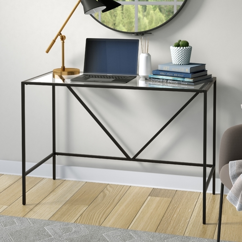 Sipan Glass Top Metal Base Writing Desk