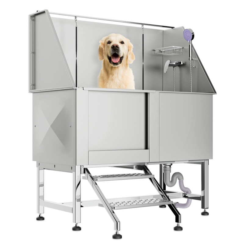 Stainless Steel Dog Grooming Tub Pet Wash Station with Door Ladder