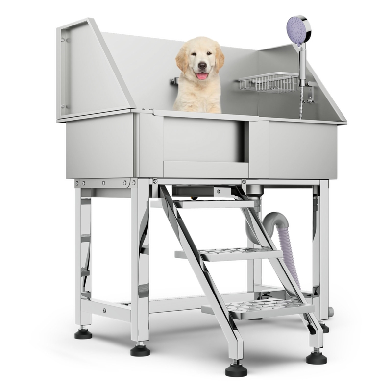 Stainless Steel Pet Grooming Bath Tub Dog Washing Station with Door Ramp