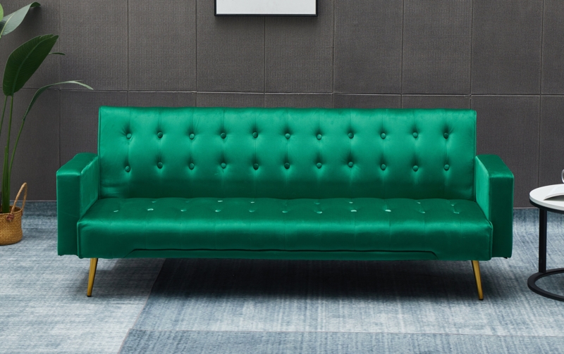 Stefaney Twin 75'' Velvet Cushioned Convertible Sofa