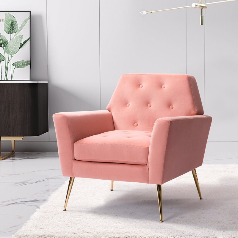 Thaddeus Velvet Upholstered Accent Chair with Metal Base