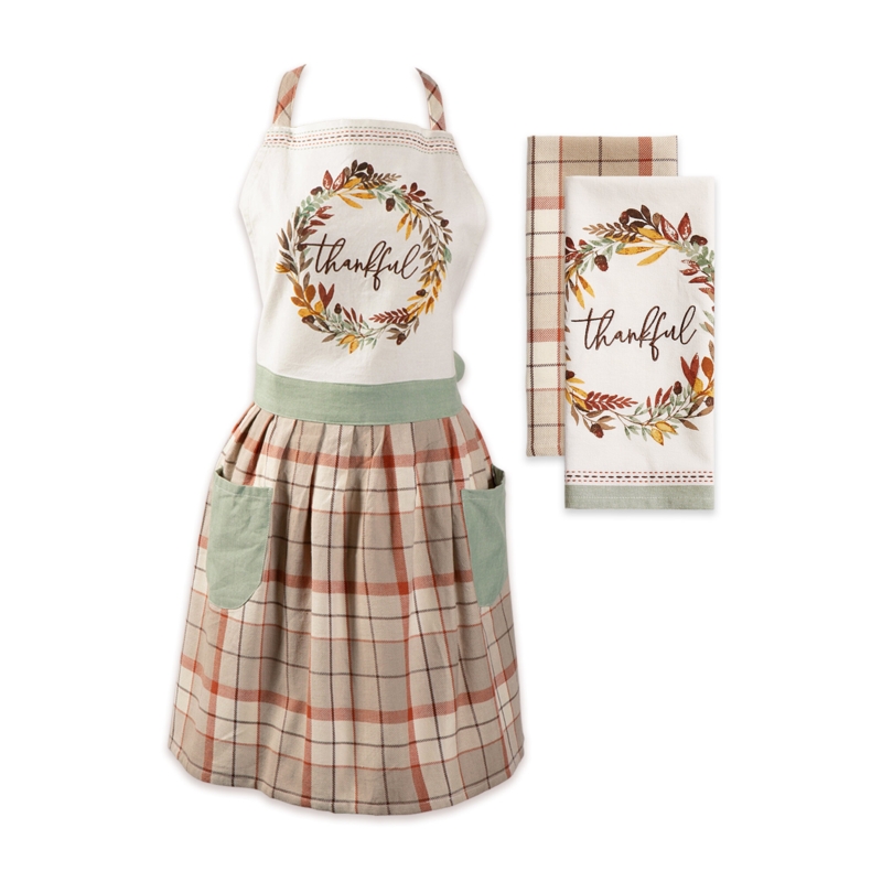 Thankful Autumn Kitchen Thanksgiving Plaid Cotton Apron Sets