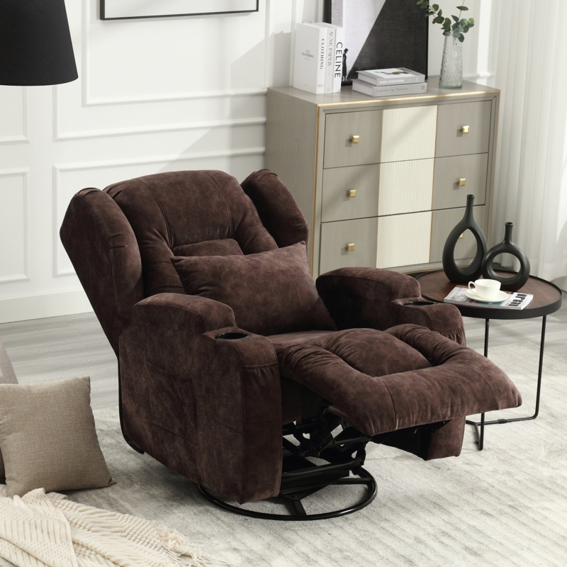 Tiossem Swivel Rocking Recliner Chair, Velvet Manual Glider Rocker Single Sofa Chair for Living Room