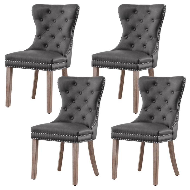 Tufted Leather Wing Back Dining Chairs