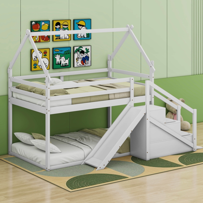 Twin over Twin House Futon Bunk Bed with Bookcase by Cosmic