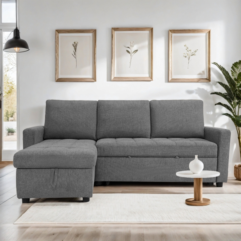 Tymarion 79.5'' Wide Linen Reversible Sleeper Sofa u0026 Storage Chaise