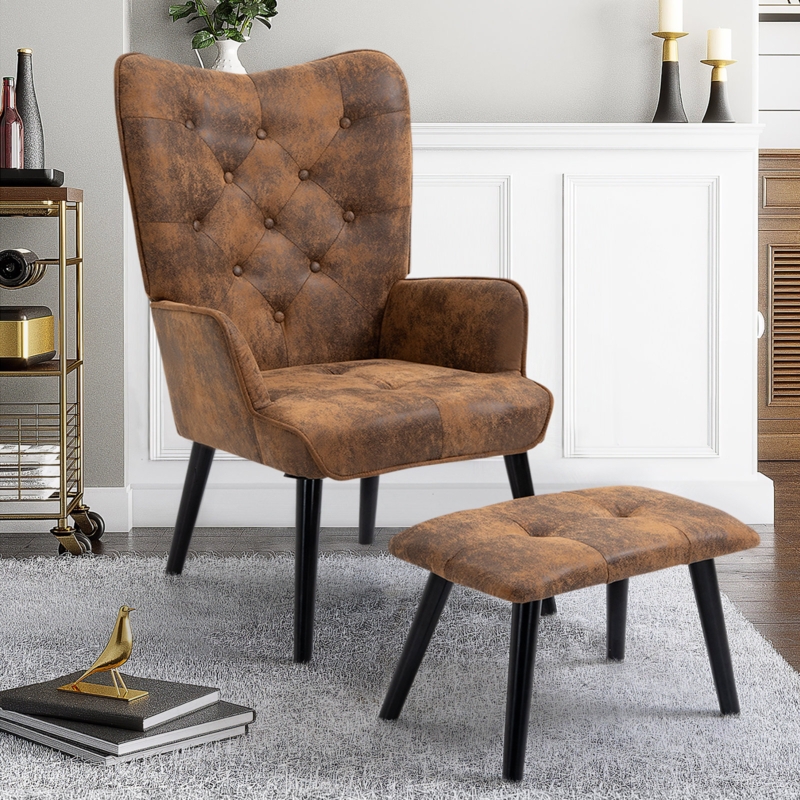 Upholstered Accent Chair with Ottoman