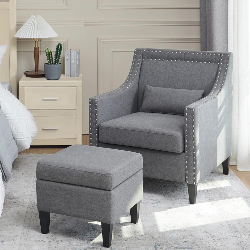 Upholstered Armchair with Ottoman