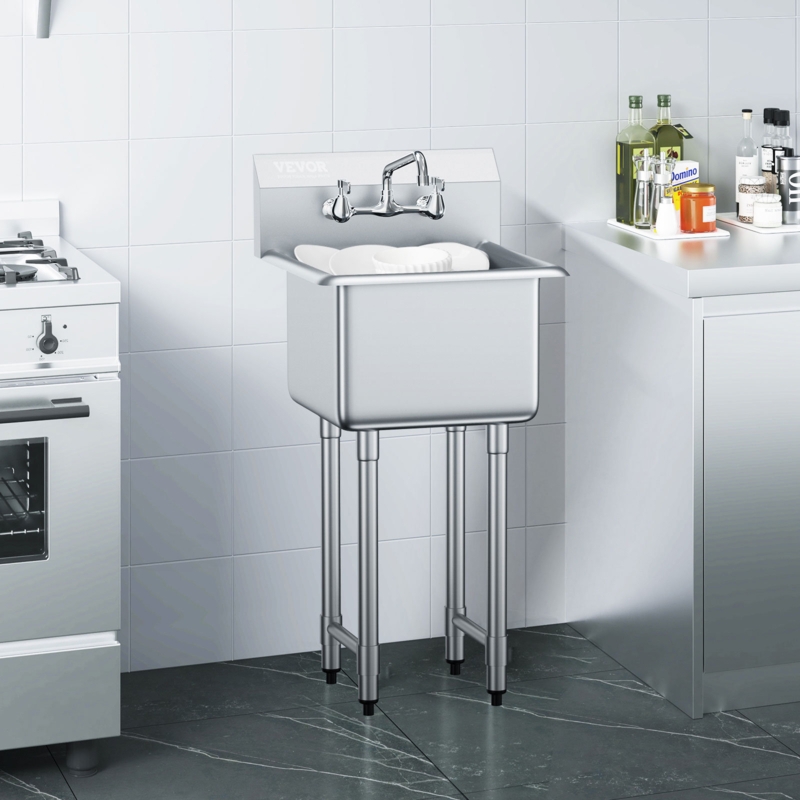 VEVOR 18'' L x 15'' W Silver Free Standing Service Sink with Faucet