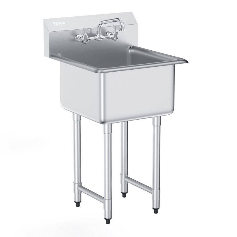 VEVOR 21'' L x 18'' W Silver Free Standing Service Sink with Faucet