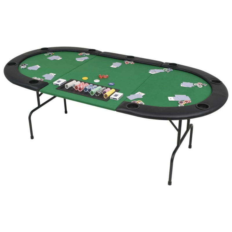VidaXL 9-Player Folding Poker Table 3 Fold Oval Green