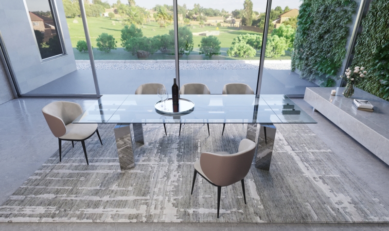Viking Extendable Glass Top Metal Base Dining Table