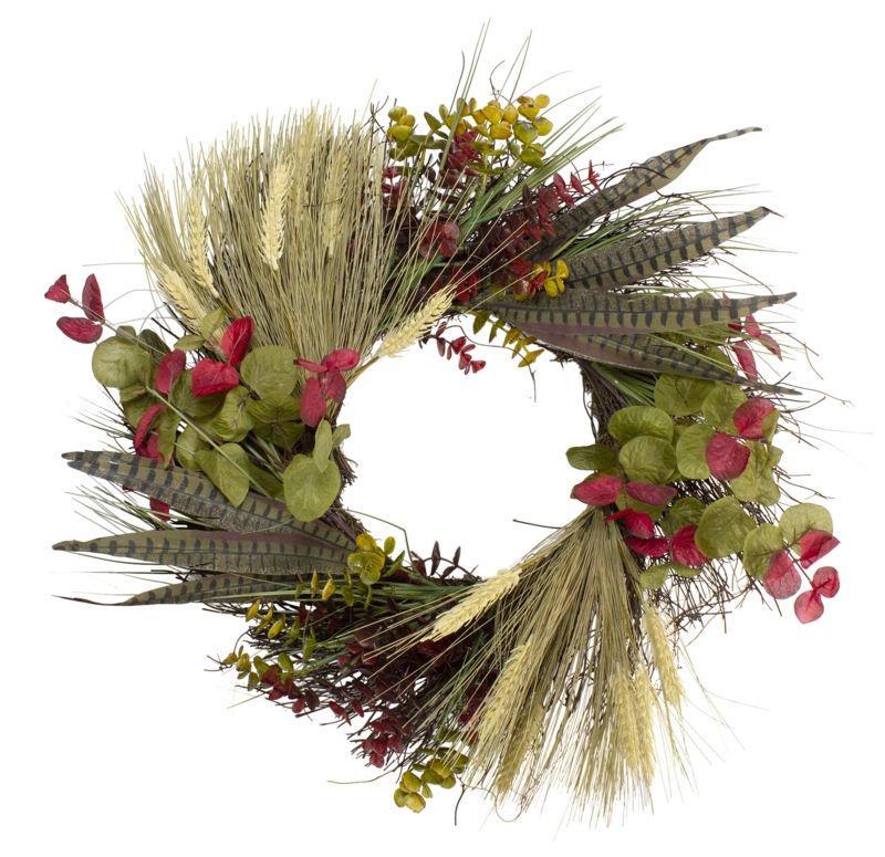 Wheat Eucalyptus and Twig Artificial Wreath 22-Inch