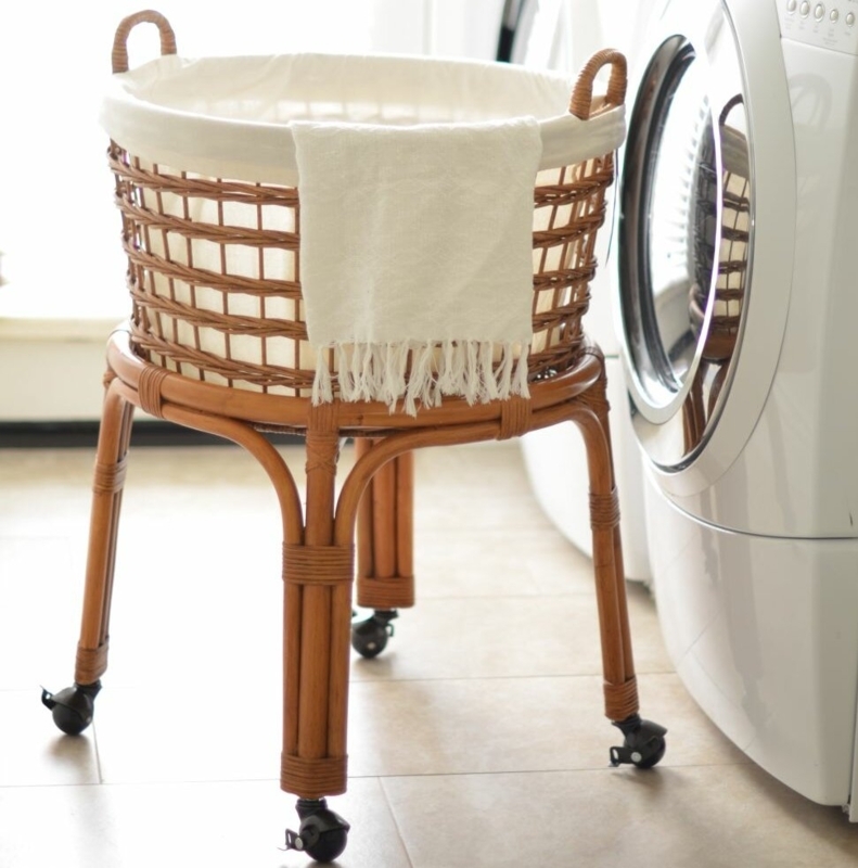 Wicker Rolling Laundry Basket with Handles
