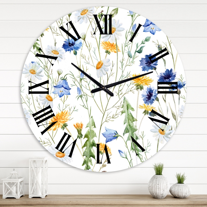 Wildflowers Chamomile and Clover Bell II - Traditional wall clock