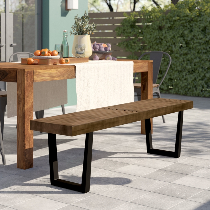 Yager Metal/Solid Wood Outdoor Bench