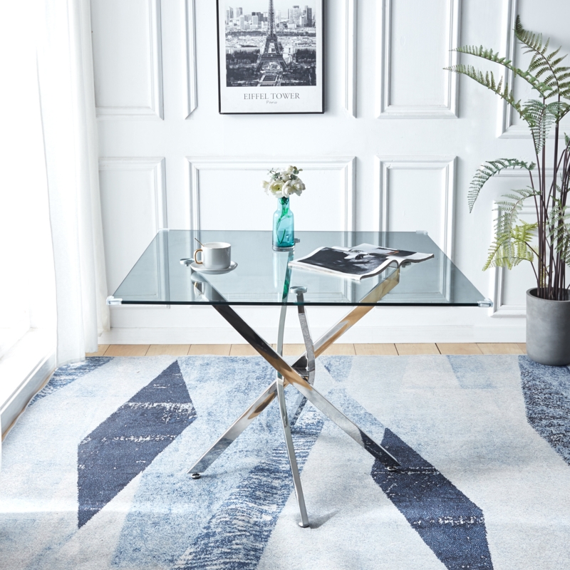Zahmira Glass Top Metal Base Dining Table