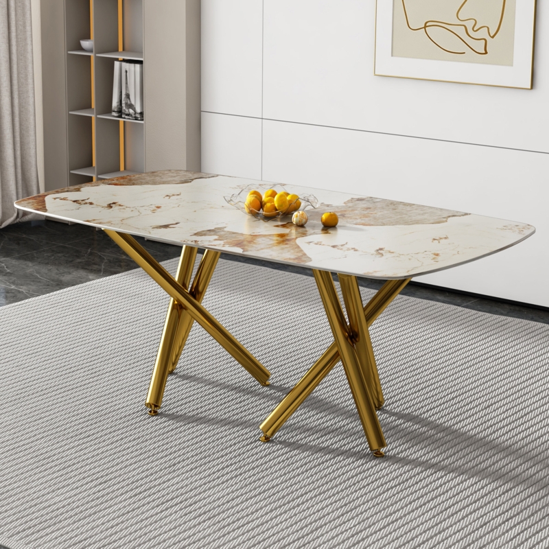 Ziqra Glass Top Metal Base Dining Table