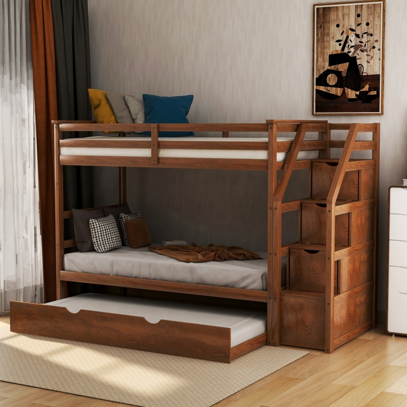 Zosi Twin-Over-Twin Bunk Bed with Trundle and Storage Stair