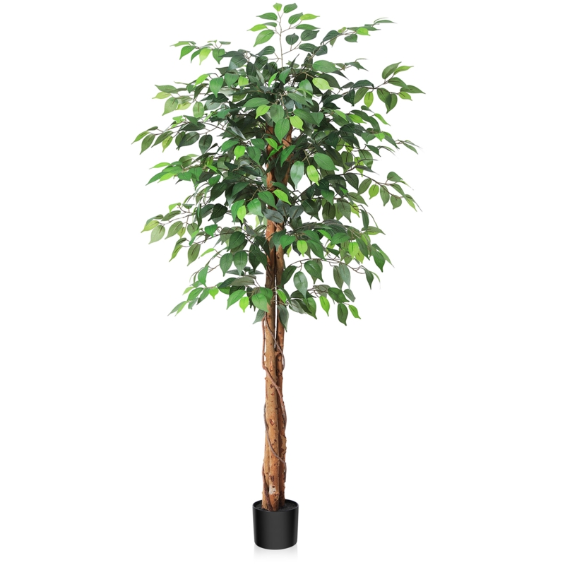 Adcock Faux Ficus Tree in Pot  with Realistic Leaves and Natural Trunk