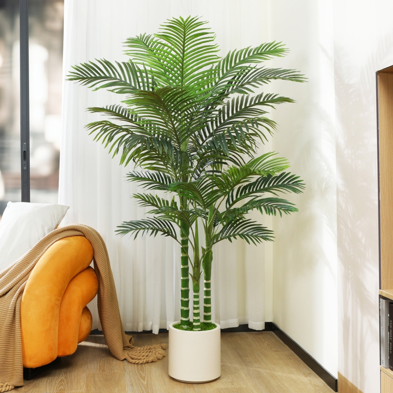 Adcock Faux Palm Tree in White Planter, Faux Green Palm Plant, Fake Tree for Home Decor