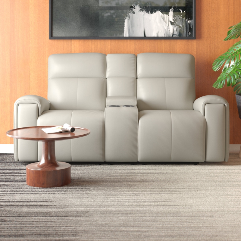 Arthella 77'' Square Arm Genuine Top Grain Leather Reclining Loveseat
