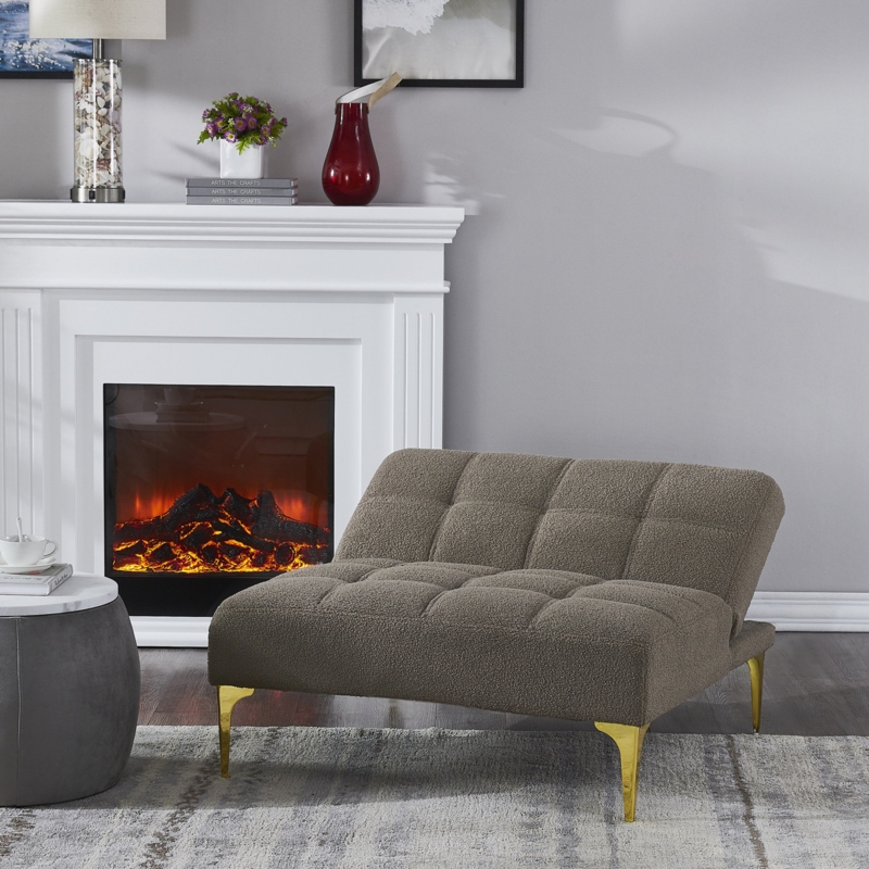 Crosson Convertible Sofa Bed Single Chair Futon With Gold Metal Legs Teddy Fabric