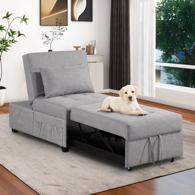 Keyia 26.4" Wide Linen Cushioned Futon Chair with Storage